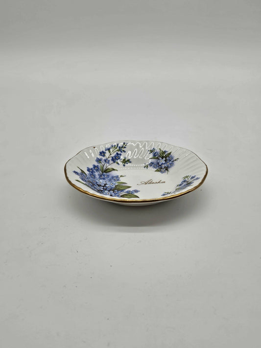 Vintage Bone China Souvenir of Alaska Dish with Forget-Me-Nots