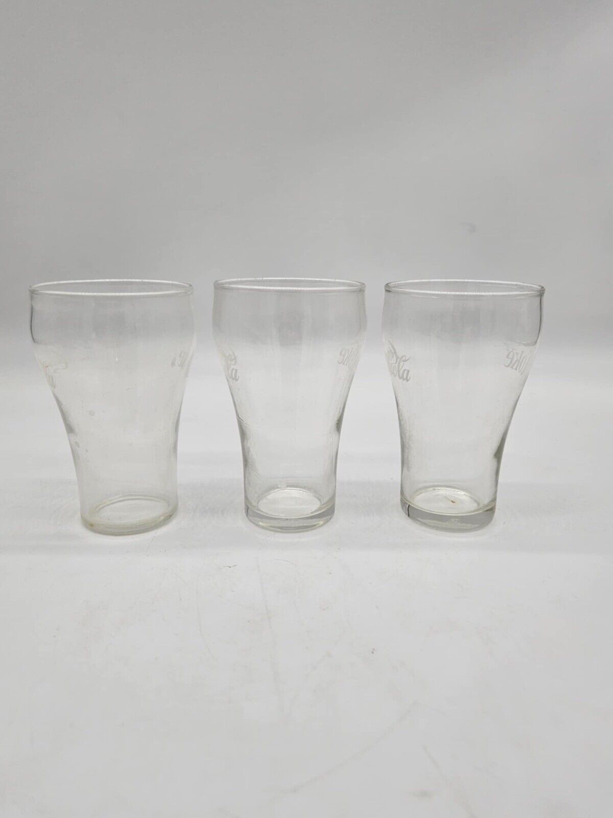 VINTAGE Set of 4 Enjoy COKE/Enjoy COCA COLA WHITE LABEL DRINKING GLASSES