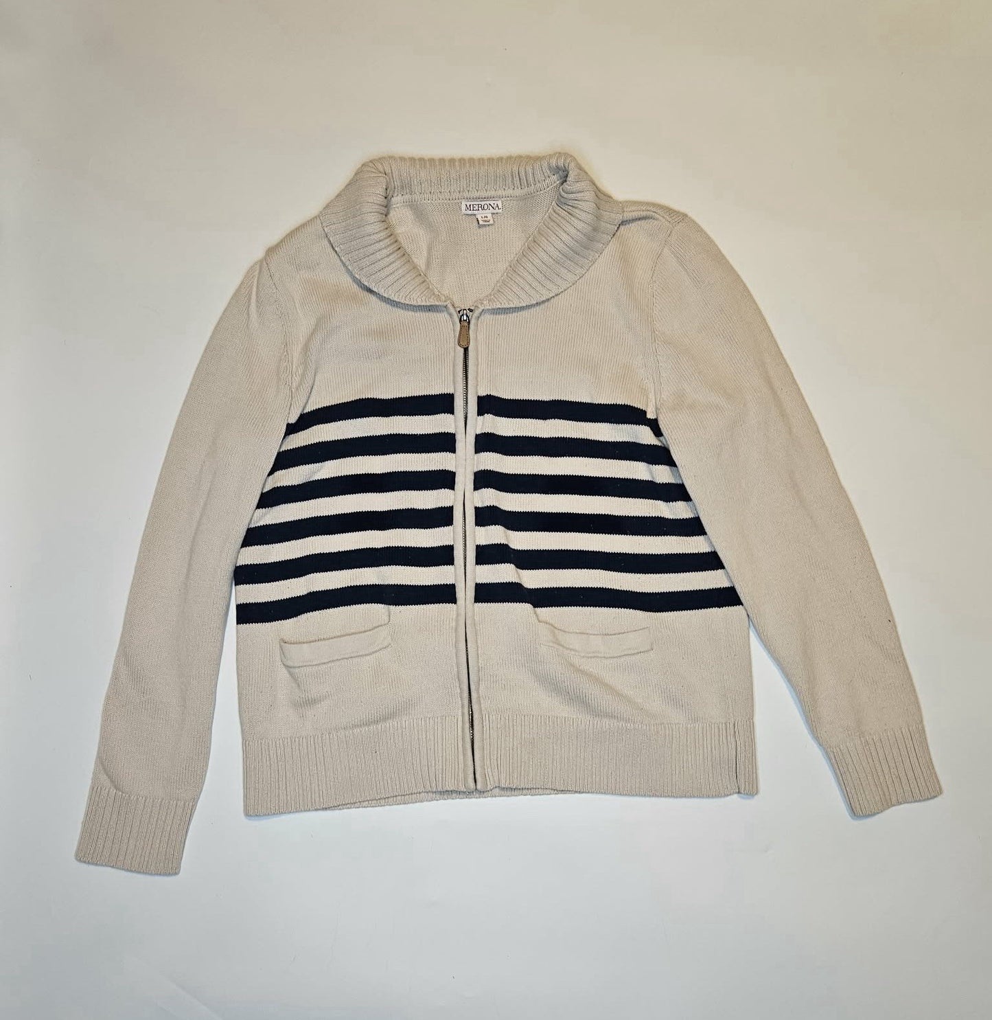 Merona Women’s Striped Zip Front Cardigan Sweater Large