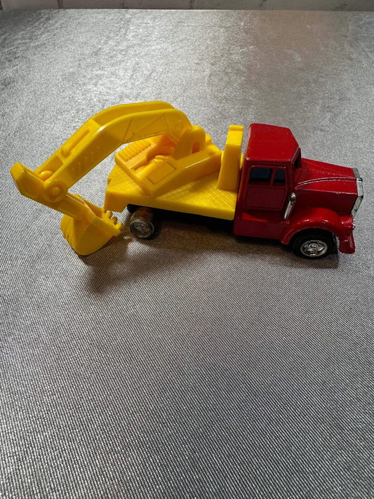 Vintage Construction Truck Excavator Hong Kong Metal Plastic Red Yellow VTY 003