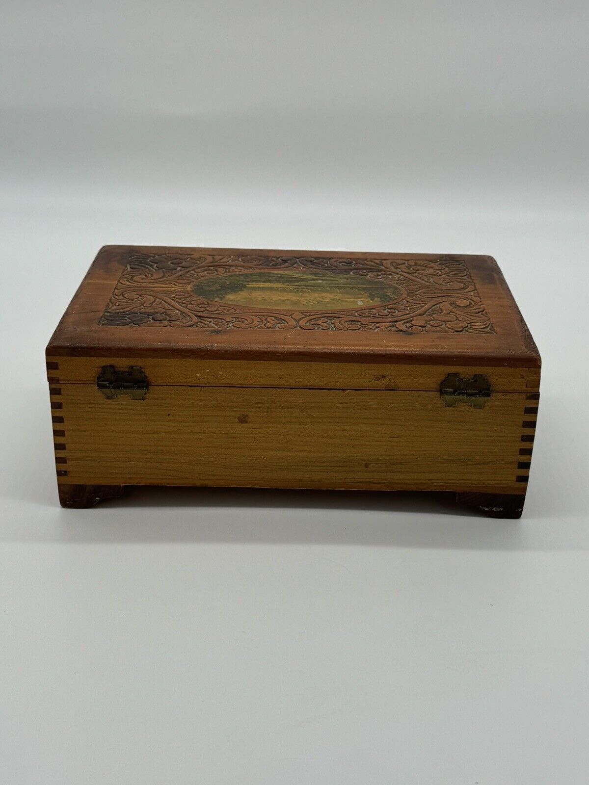 Jewelry Box Wood Box Vintage Storage Keepsake Trinket Dovetail Chest Box