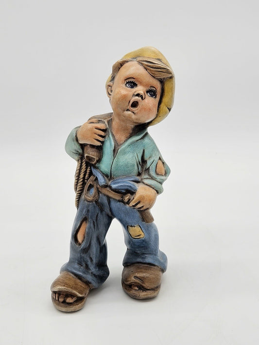 Vintage Hummel Style Boy Figurine with Sack & Ripped Pants