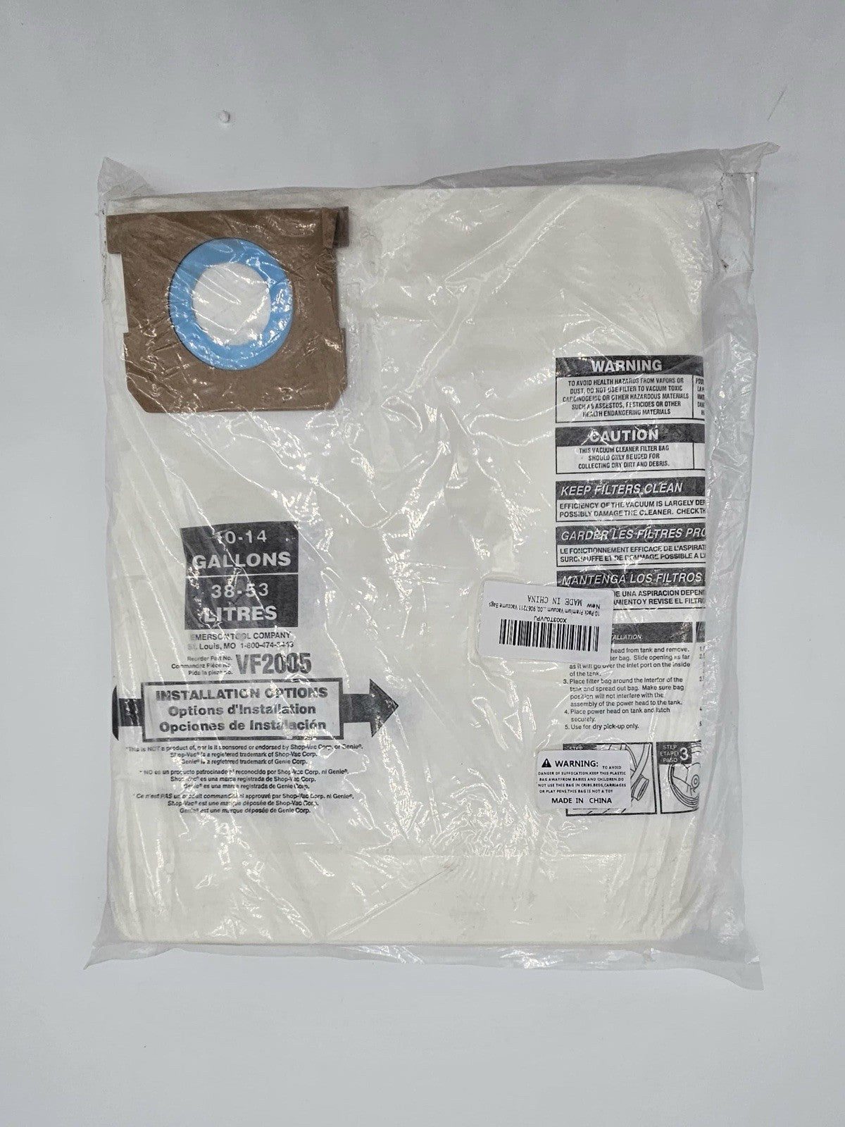 EMERSON VF2005 UNIVERSAL MULIT-FIT SHOP VACUUM BAG FOR 10-14 GAL WET DRY 10 QTY