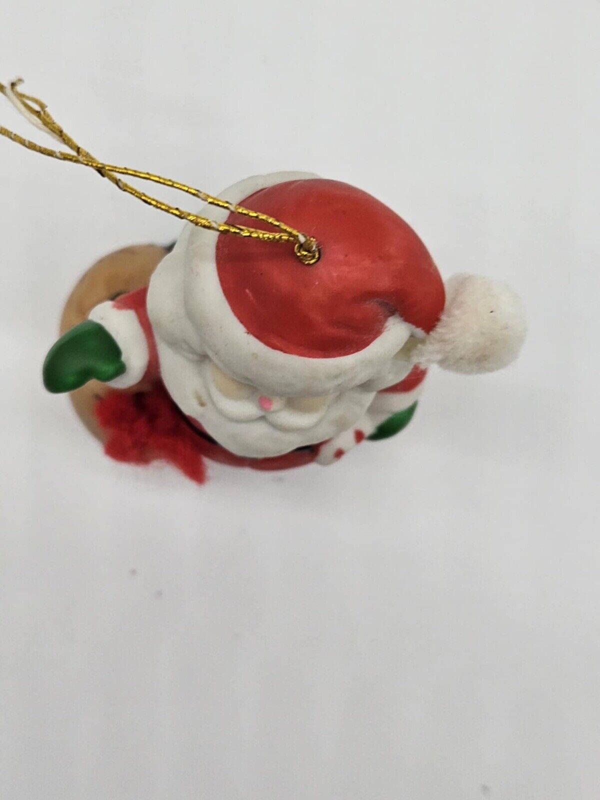 Vintage 1986 Santa Clause Ceramic Hanging Christmas Ornament Boa 3" tall
