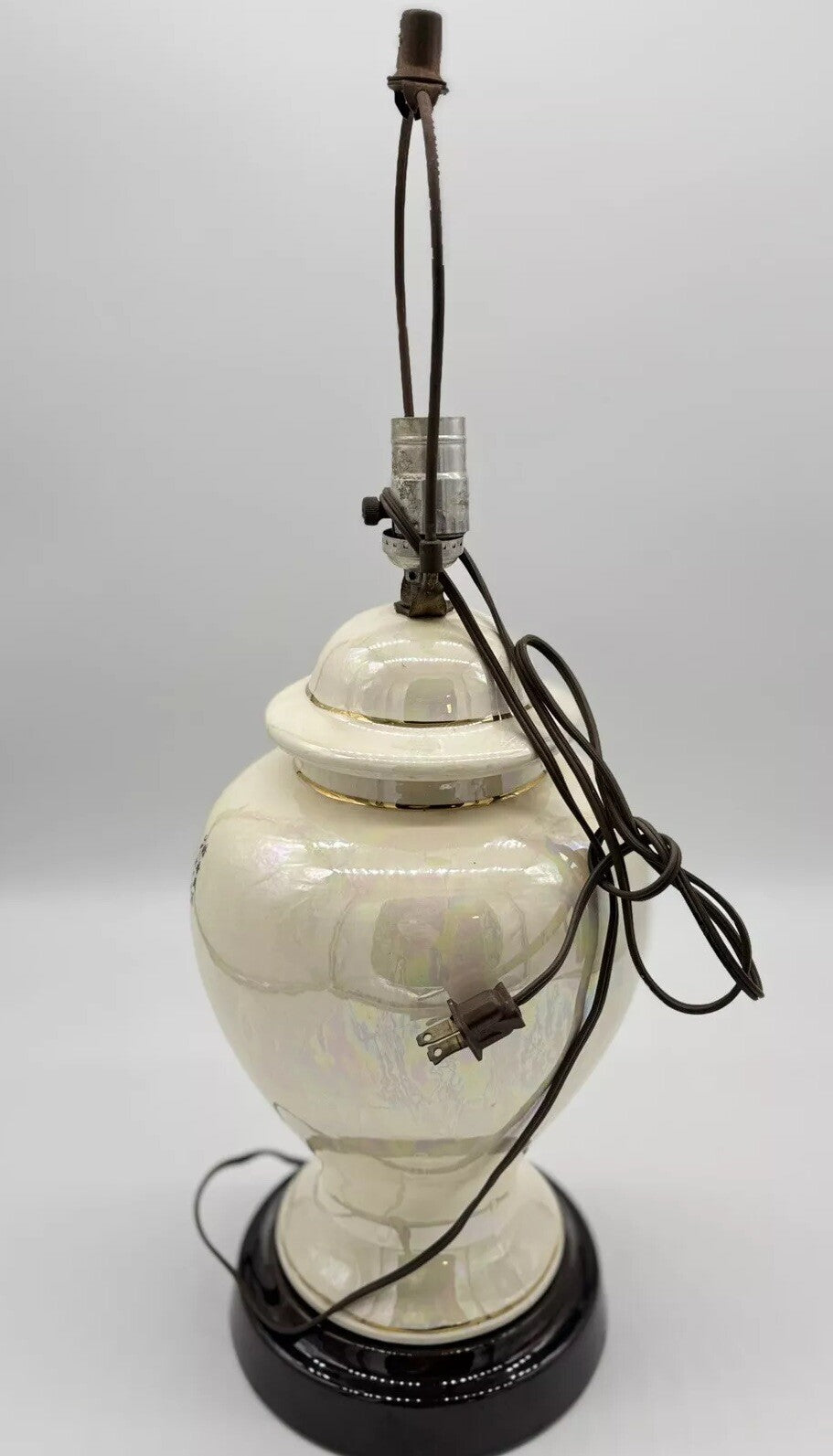 Vintage Asian Chinoiserie Ginger Jar Glass Lamp, Blue Birds with Cherry Blossoms