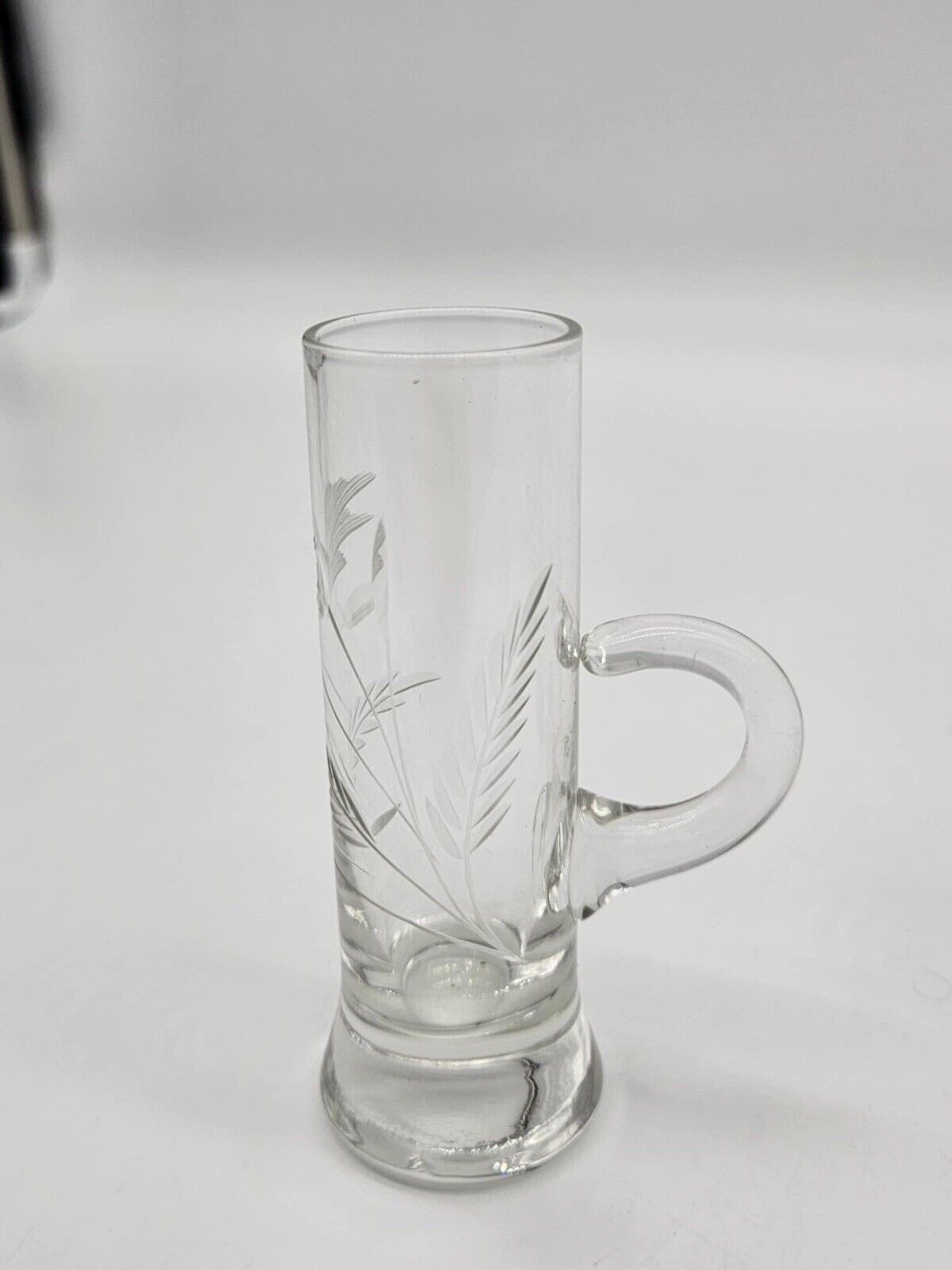 Vtg. Set of 5 Clear Crystal Liqueur/Shot Glasses w/Handles Etched Wheat Design