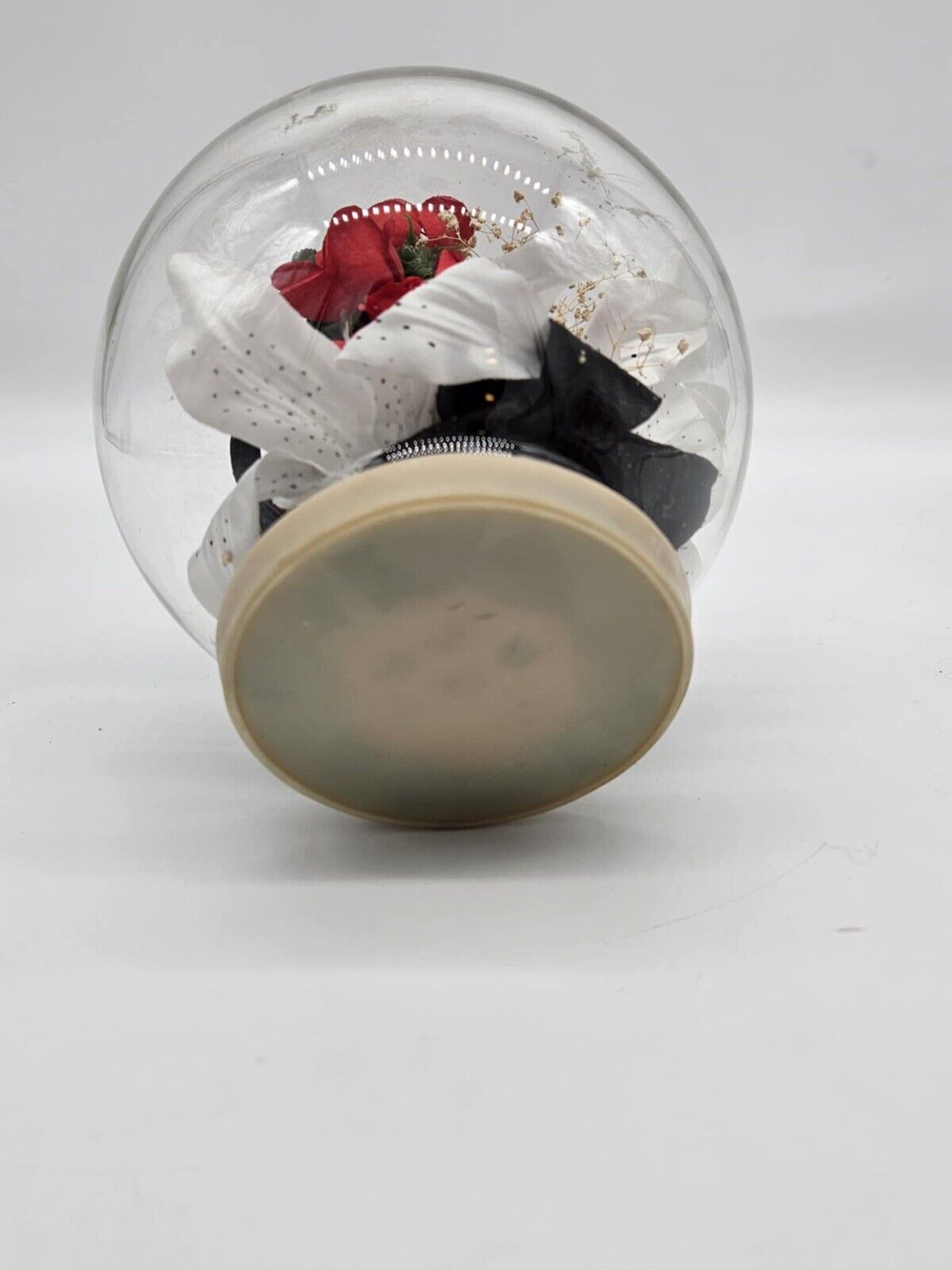 Vintage Floral Glass Globe Terrarium W/ Red Flower Centerpiece