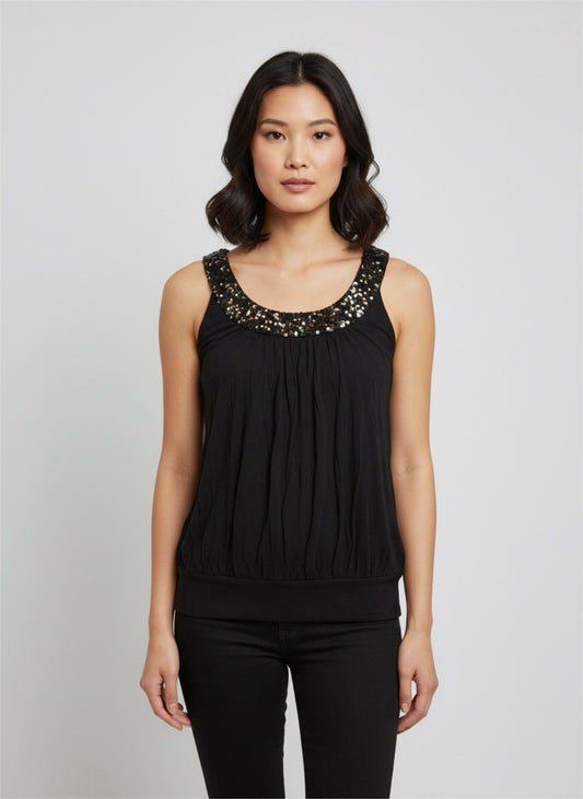 iZ Byer California Black Sequin Scoop Neck Tank Top