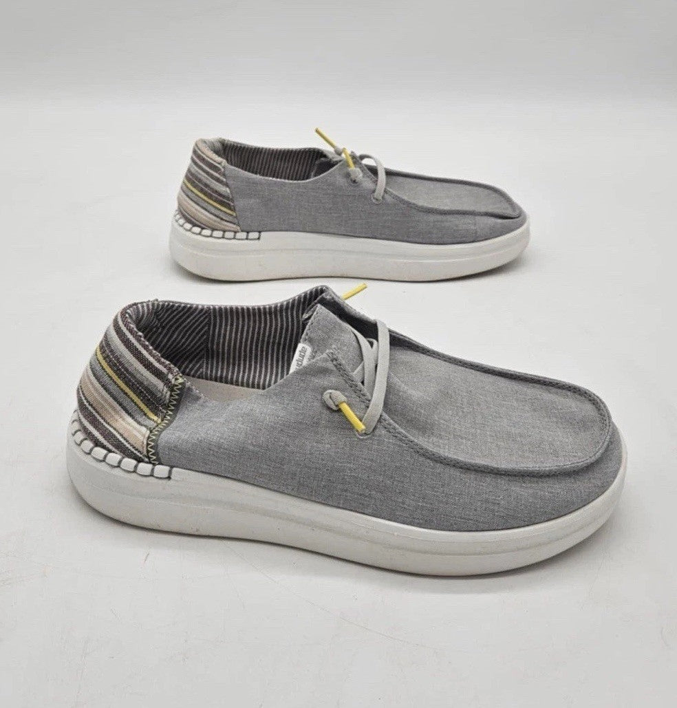 Hey Dude Wendy Rise Gray Linen Shoes Women Size 10 (gx575)