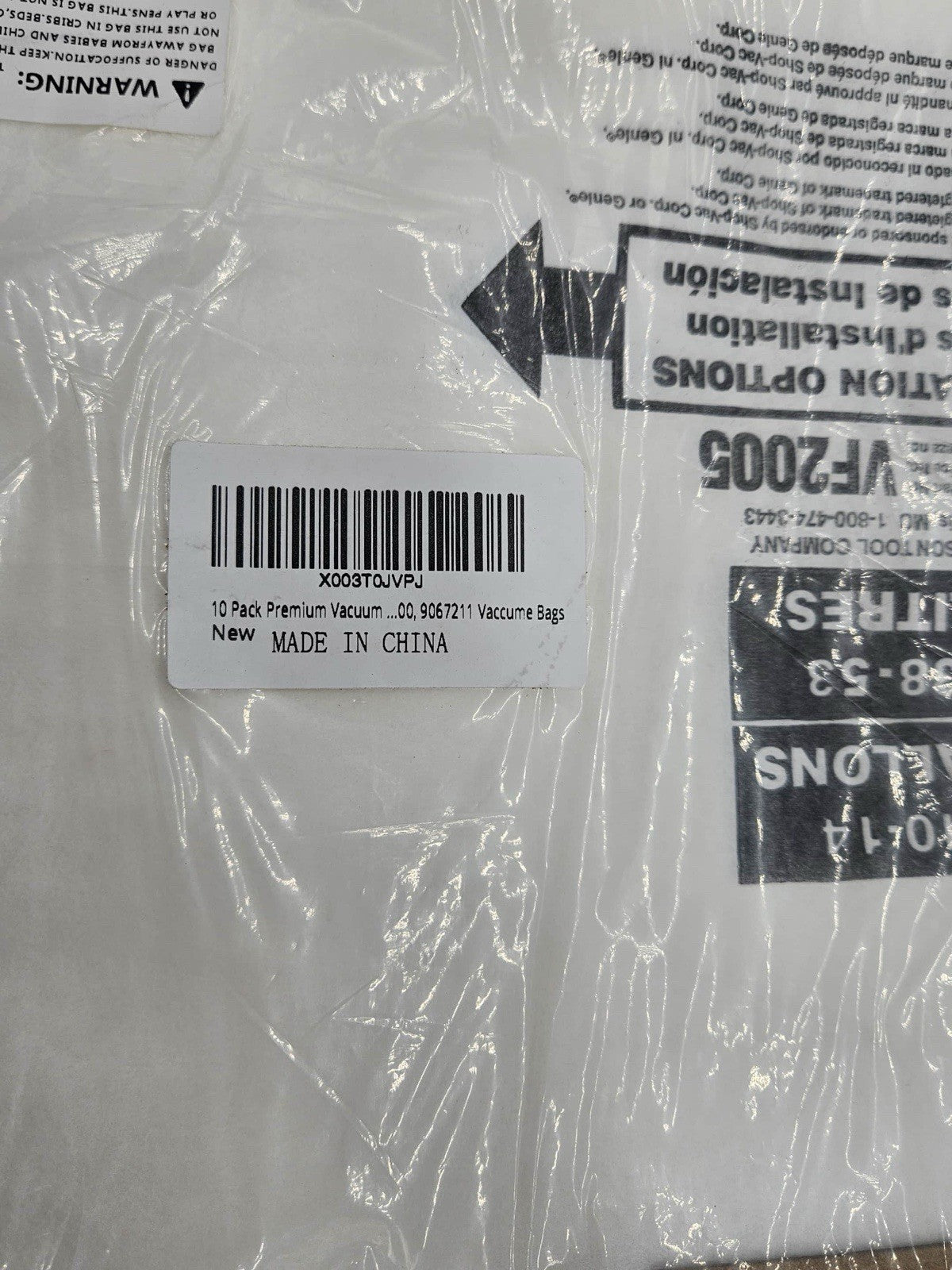 EMERSON VF2005 UNIVERSAL MULIT-FIT SHOP VACUUM BAG FOR 10-14 GAL WET DRY 10 QTY