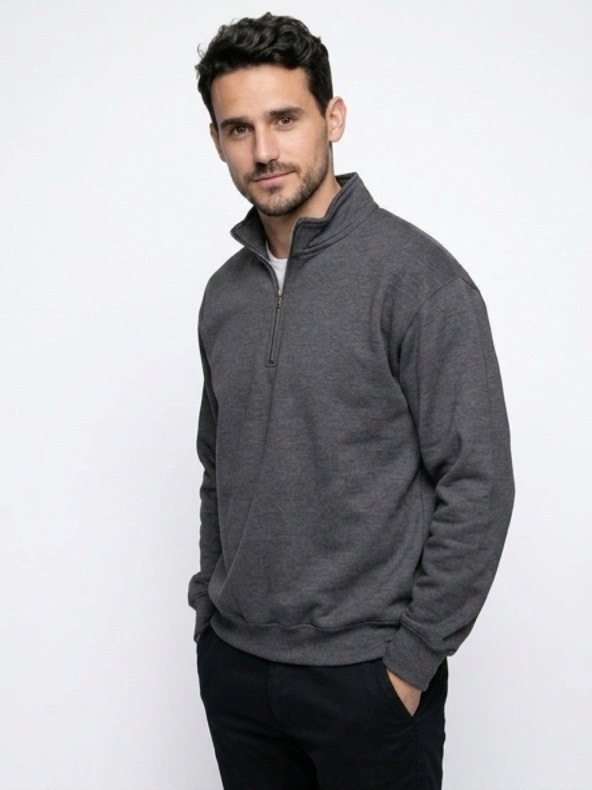 Gildan Heavy Blend Gray 1/4 Zip Pullover Sweatshirt Men’s Sz L