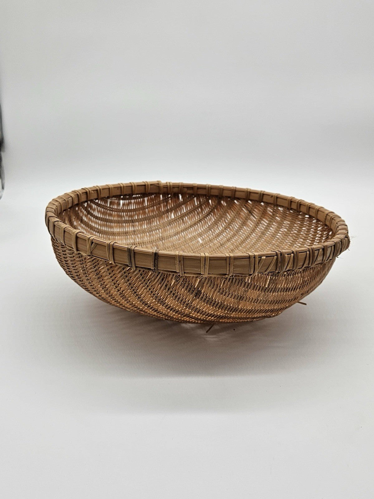 Vintage Medium Wicker Basket Domed Round Bamboo Boho Shabby Chic