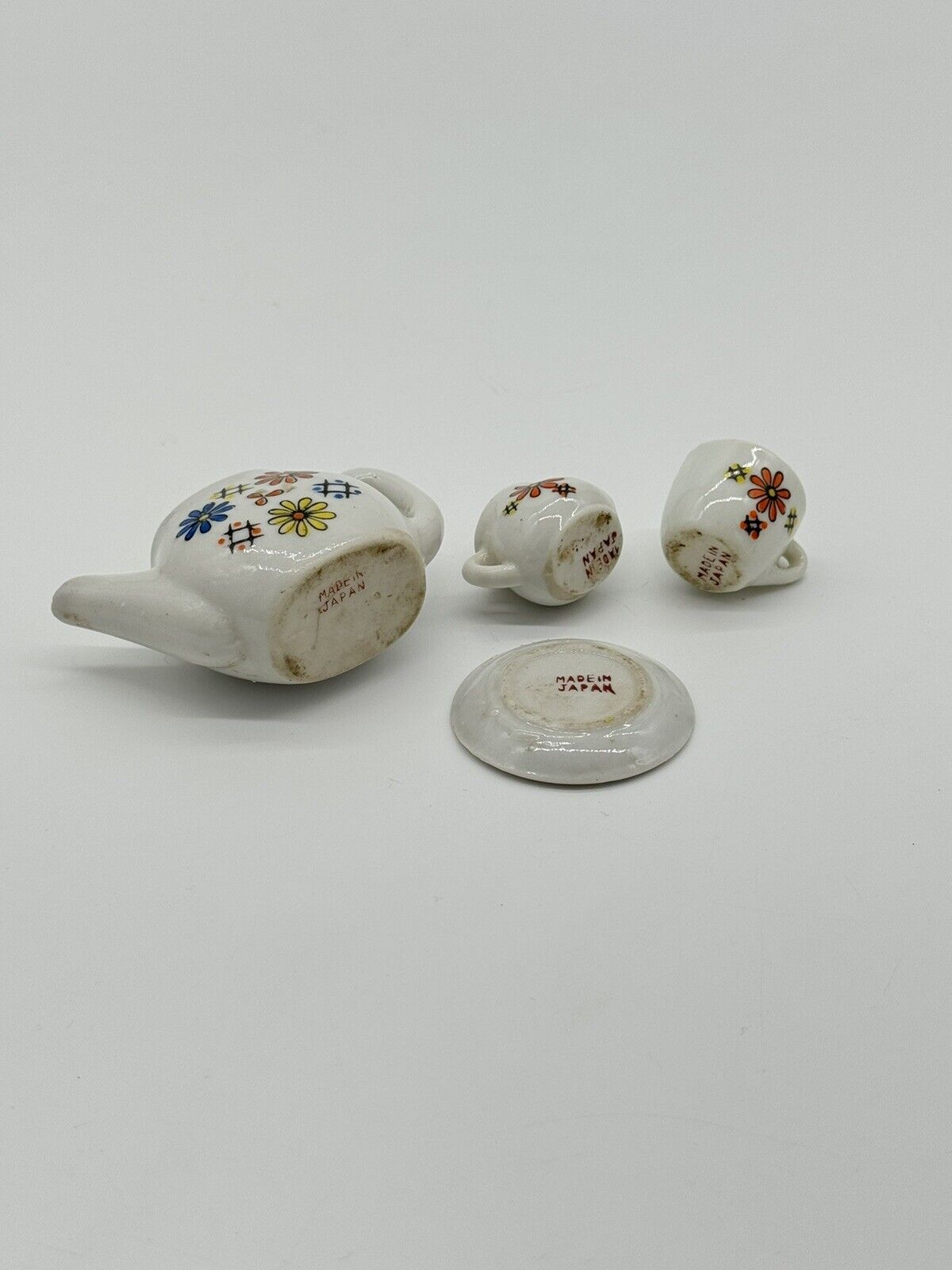 Tea Set Vintage Miniature Toy Japan Red Flower Design 4-Piece