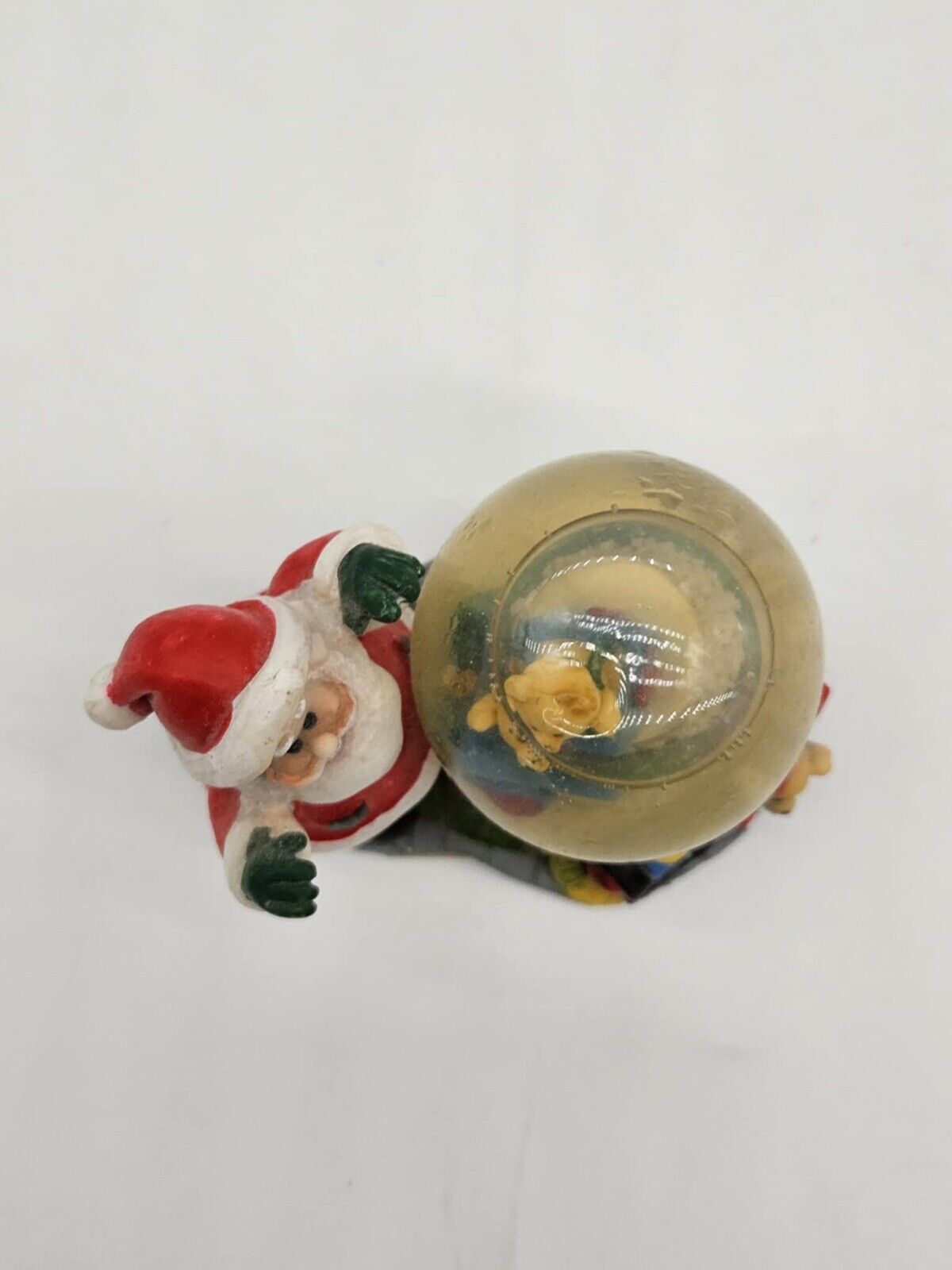 Multi-color 3 1/2" Snow Globe Snowdome w Santa & Toys Ornament VTG
