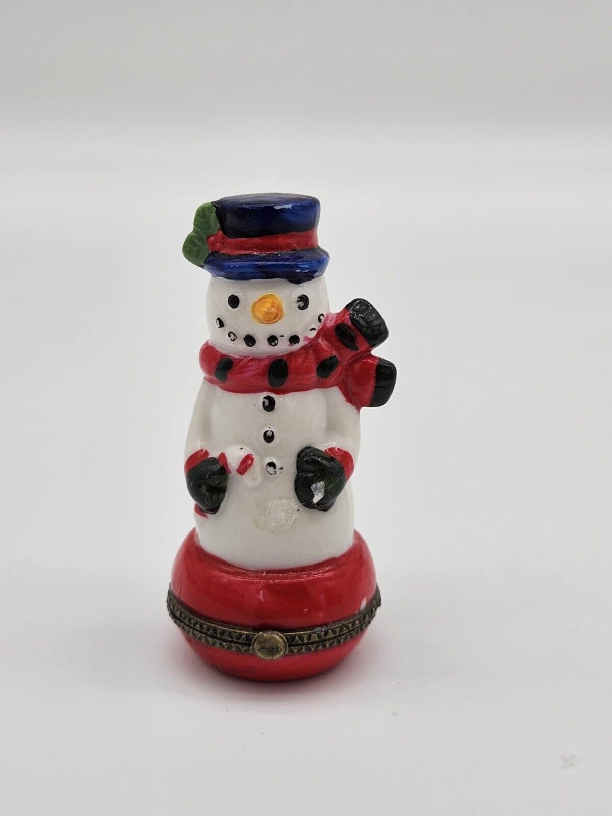 Trinket Box Hinged  - NEW - Free Shipping - Great Gift - Round Base Snowman