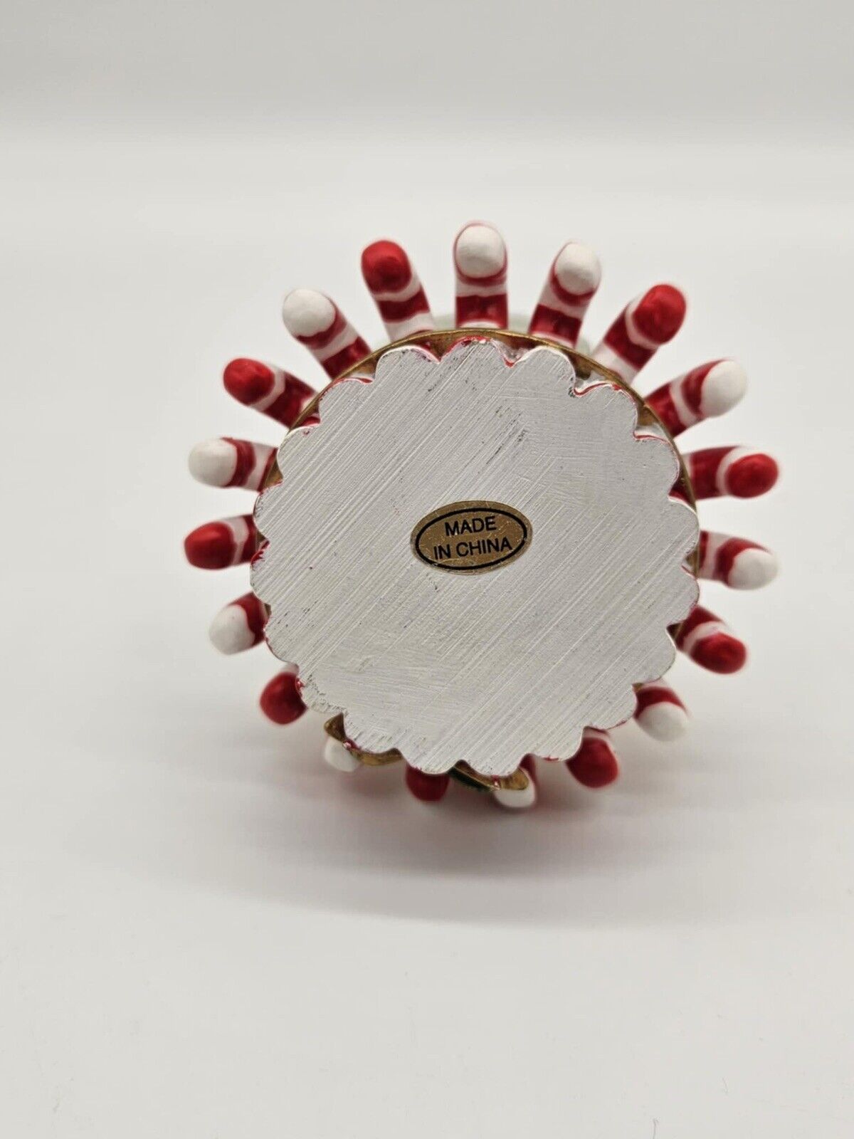 Mini Vintage Christmas Snow Globe Snowman w/ Presents Row of Candy Canes