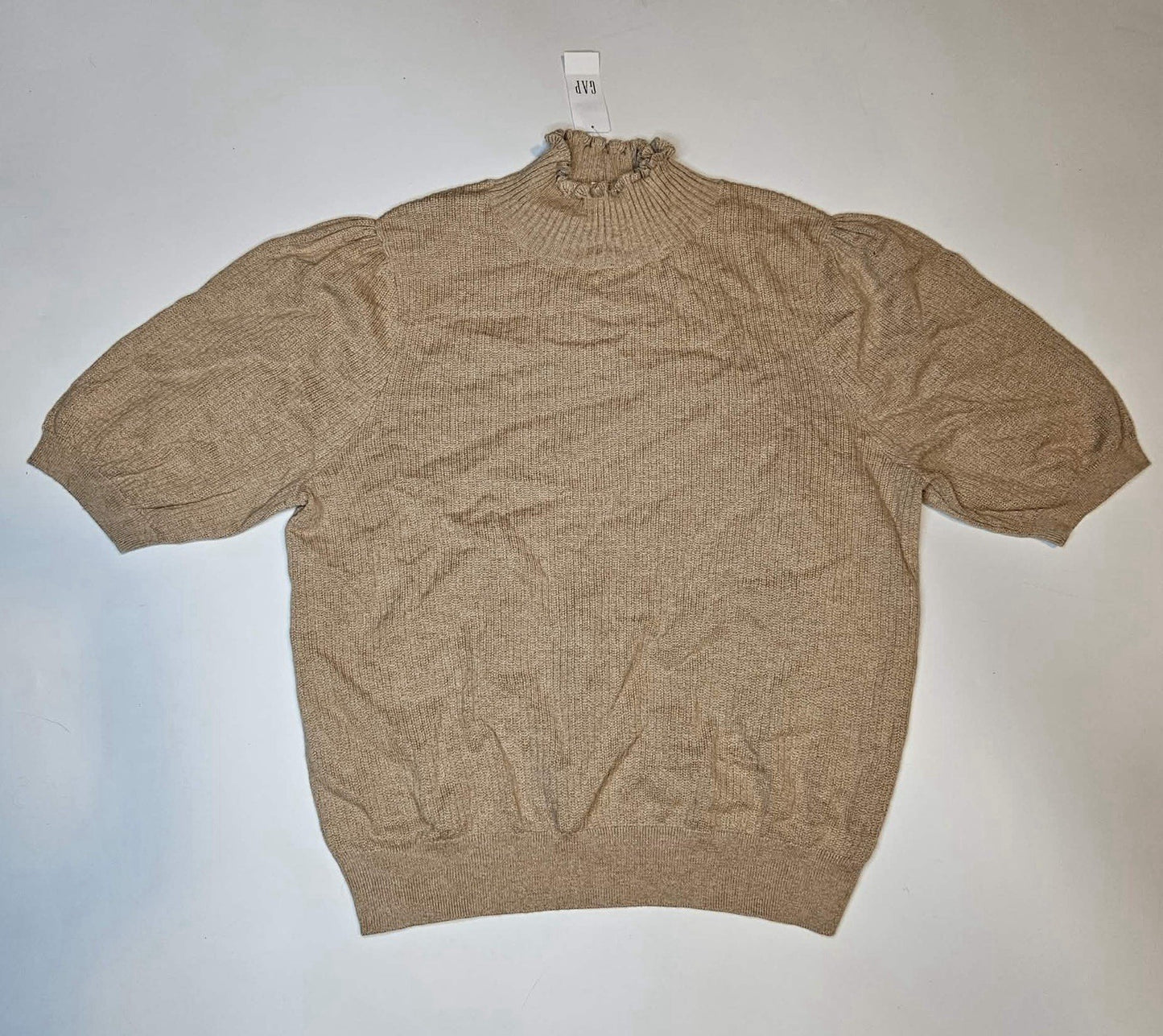 GAP Women’s Ribbed Knit Mock Neck Ruffle Collar Short Sleeve Sweater Sz S NWT