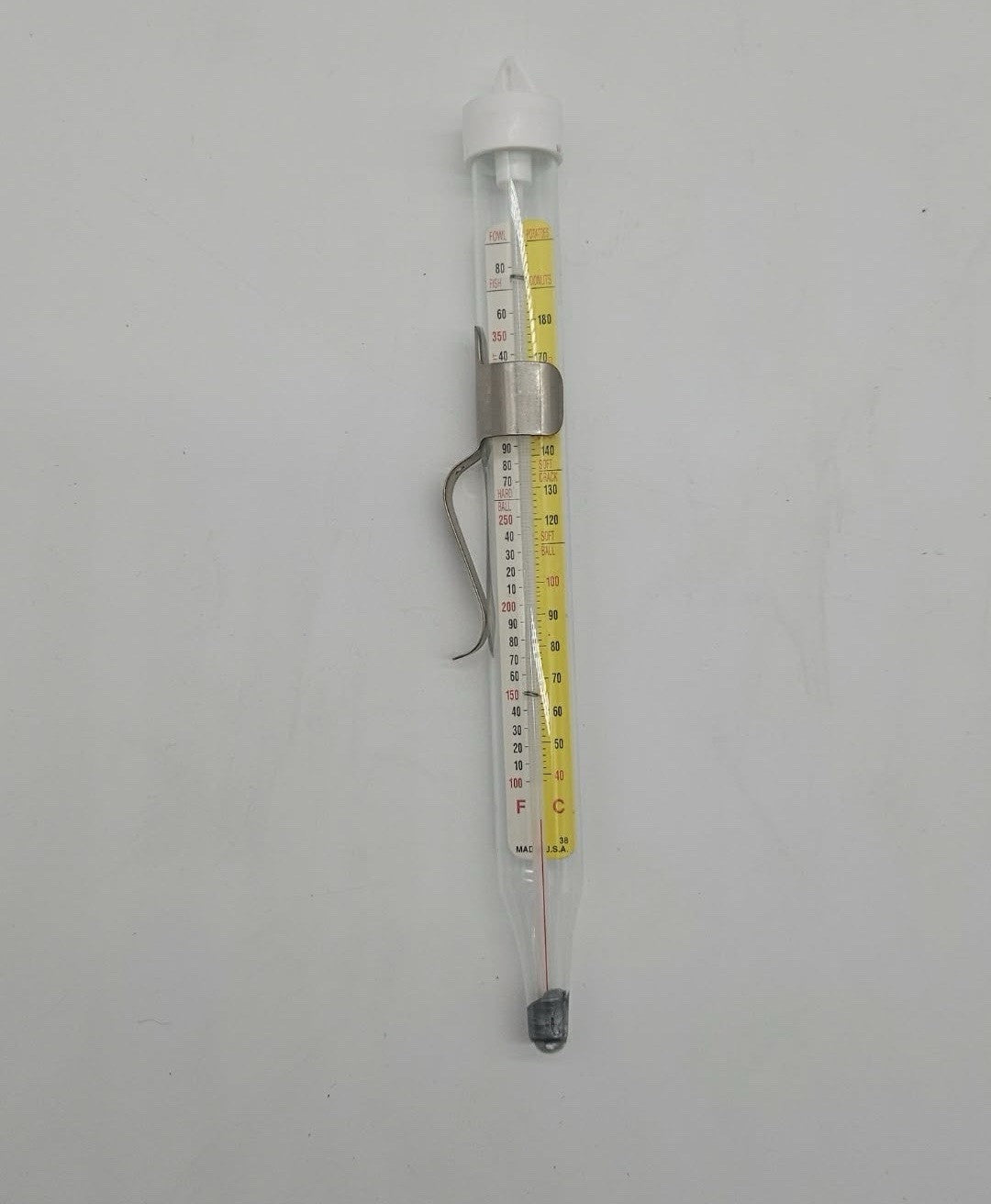 Vintage ACU-RITE Glass Deep Frying Candy Jelly Thermometer Attached Pot Clip
