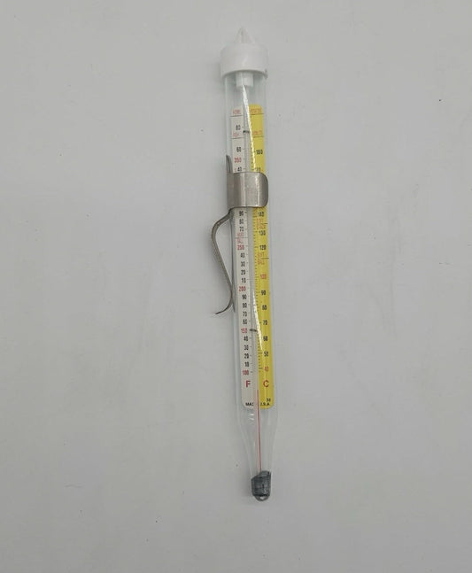 Vintage ACU-RITE Glass Deep Frying Candy Jelly Thermometer Attached Pot Clip