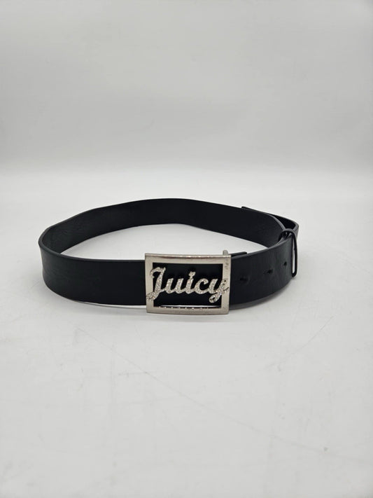 Juicy Couture Logo Black Faux Leather Double Wrap Waist Belt S M