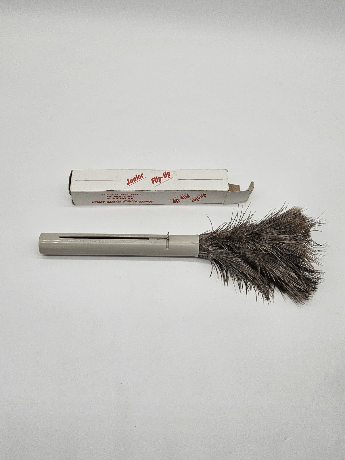 Vintage Junior Flip-Up Ostrich Feather Duster with Original Box Made in USA