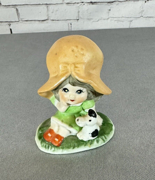 Adorable Vintage  Dog  / Small Figurine Girl  2 3/4 "