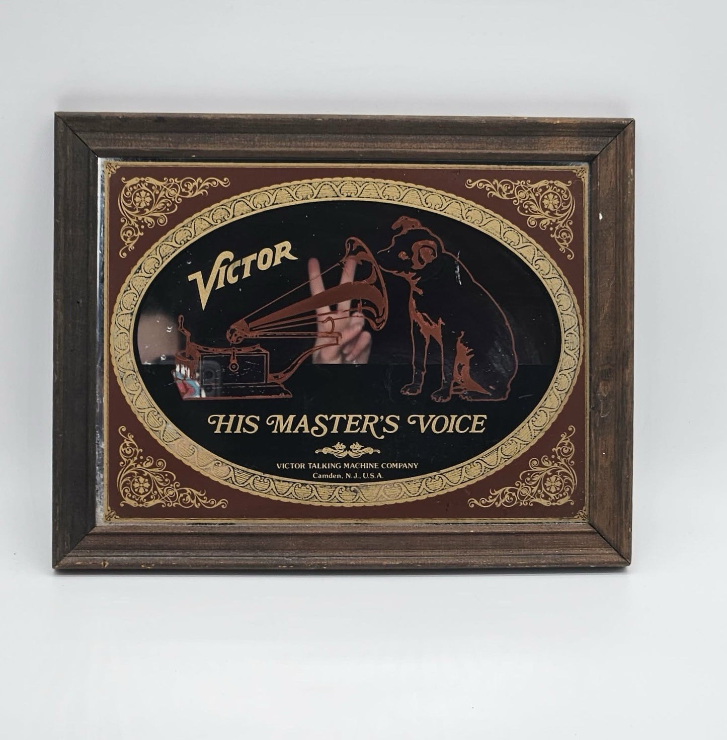 Vintage Victor Talking Machine Company Mirror Art Wall Hanging 23" X 29"