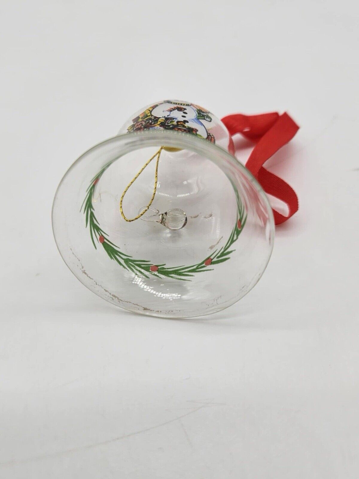 Vintage Snowman Small Clear Glass Bell Christmas Ornaments