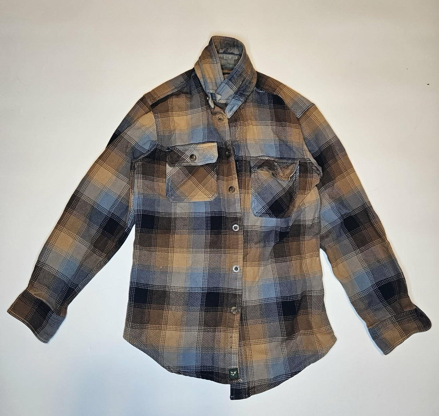 Men’s Vintage Heavy Plaid Flannel Button Down Shirt Brown/Blue Long Sleeve Sz S