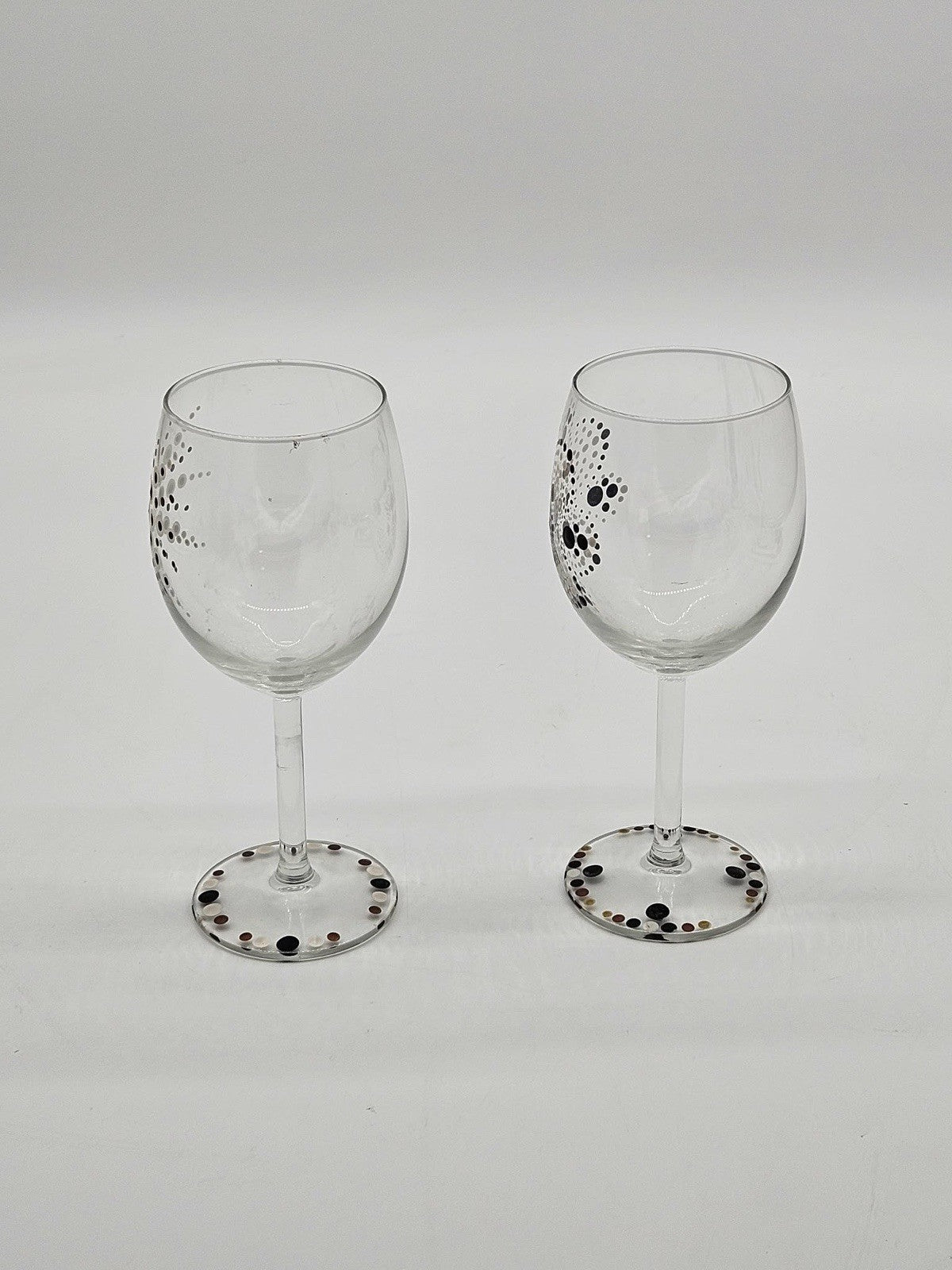 Set of 2 Hand Painted Dot Art Wine Glasses Boho Mandala