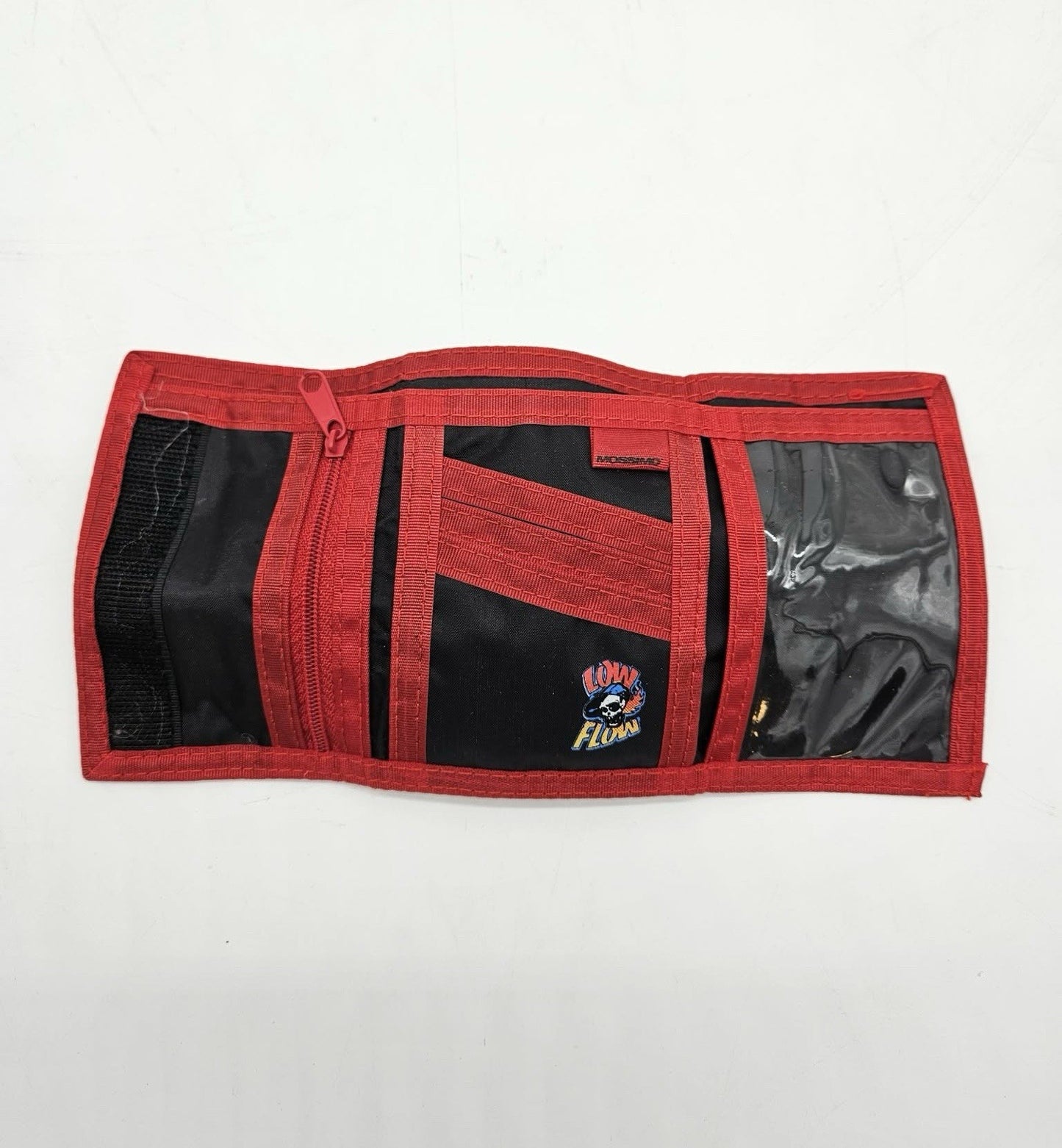 Vintage Low Flow Skull Trifold Wallet Red Black Nylon