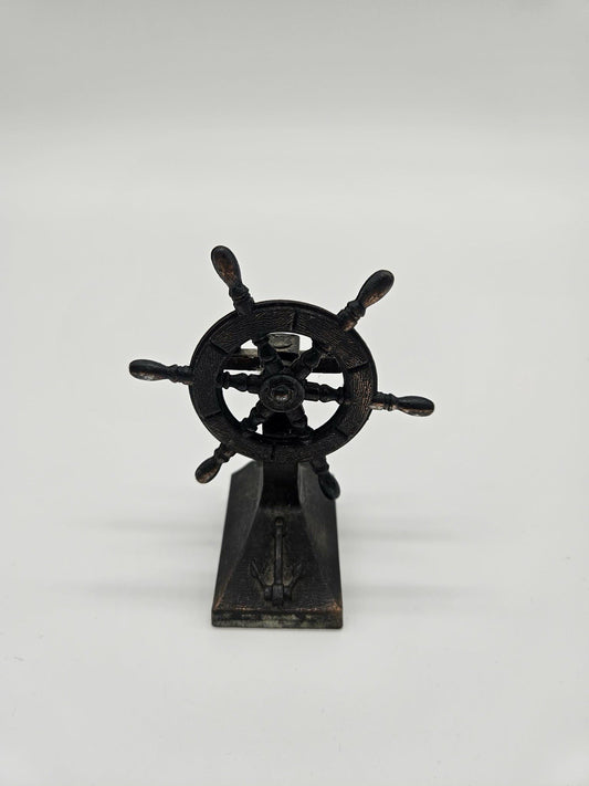 Miniature Pencil Sharpener Die Cast Metal SHIP WHEEL Copper Finish Vintage HELM