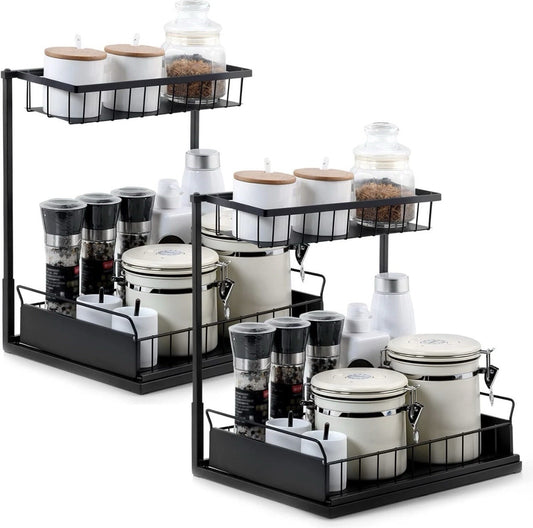 KEASINESS Metals Under Sink Organizer, 2 Tier Bathroom Organizer - 2 Pack