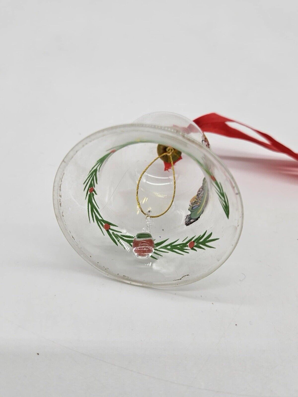 Vintage Santa Small Clear Glass Bell Christmas Ornaments