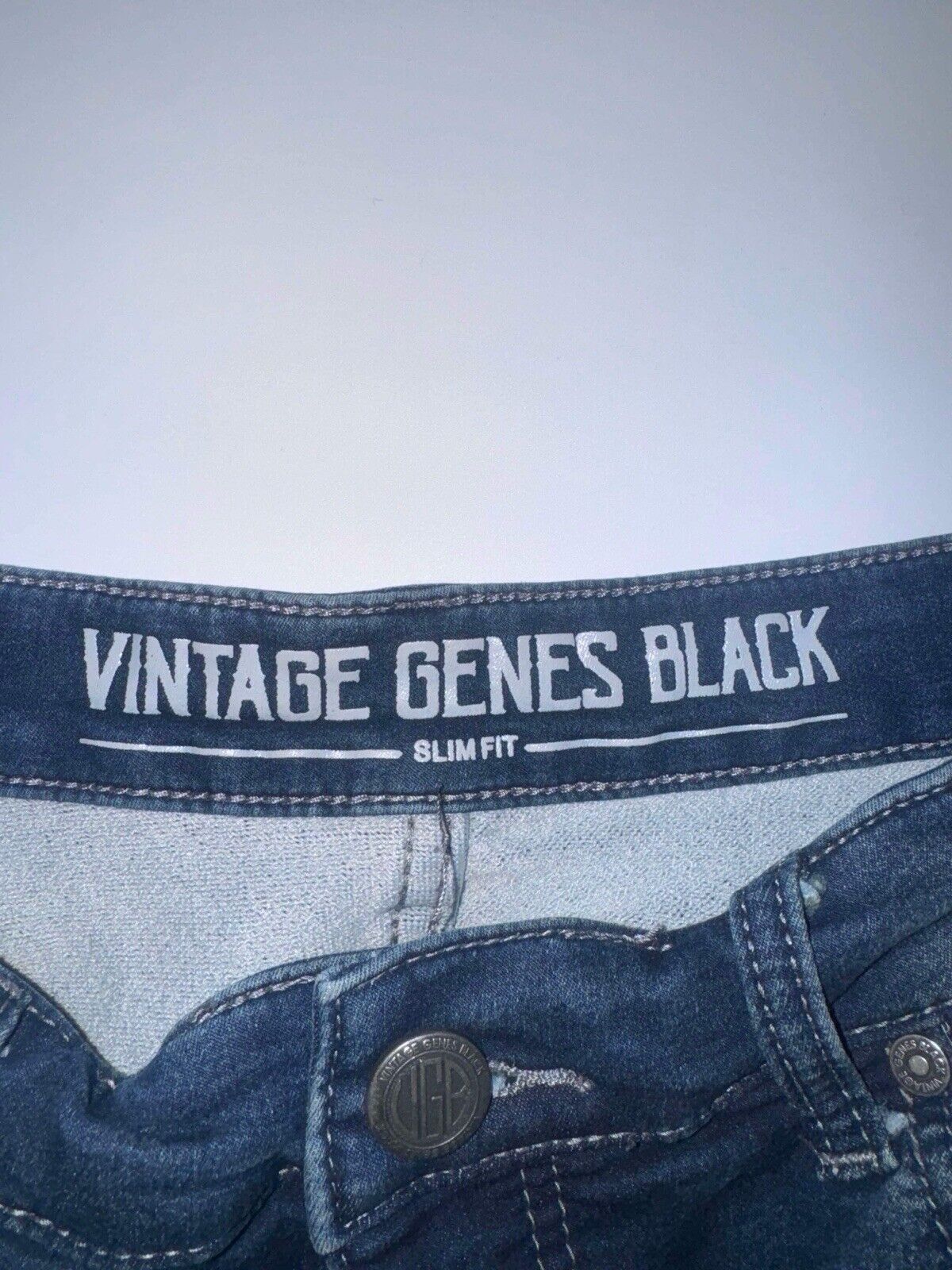 Vintage Genes Dark Slim Straight Leg Jeans Men’s 34X30 Blue Stretch Denim Pants