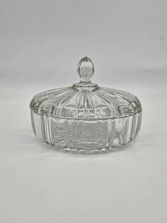 Vintage Anchor Hocking Clear Glass Spider Web Old Cafe Lidded Candy Nut Dish