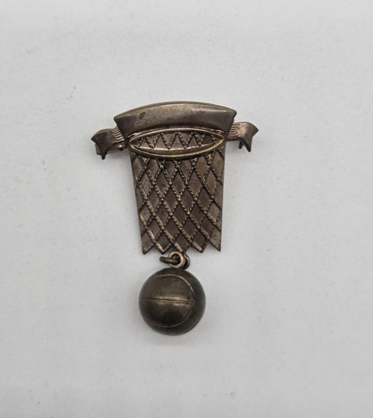 Vtg Basketball Hoop Brooch Pin 3D Ball Sports Charm Dangle A670