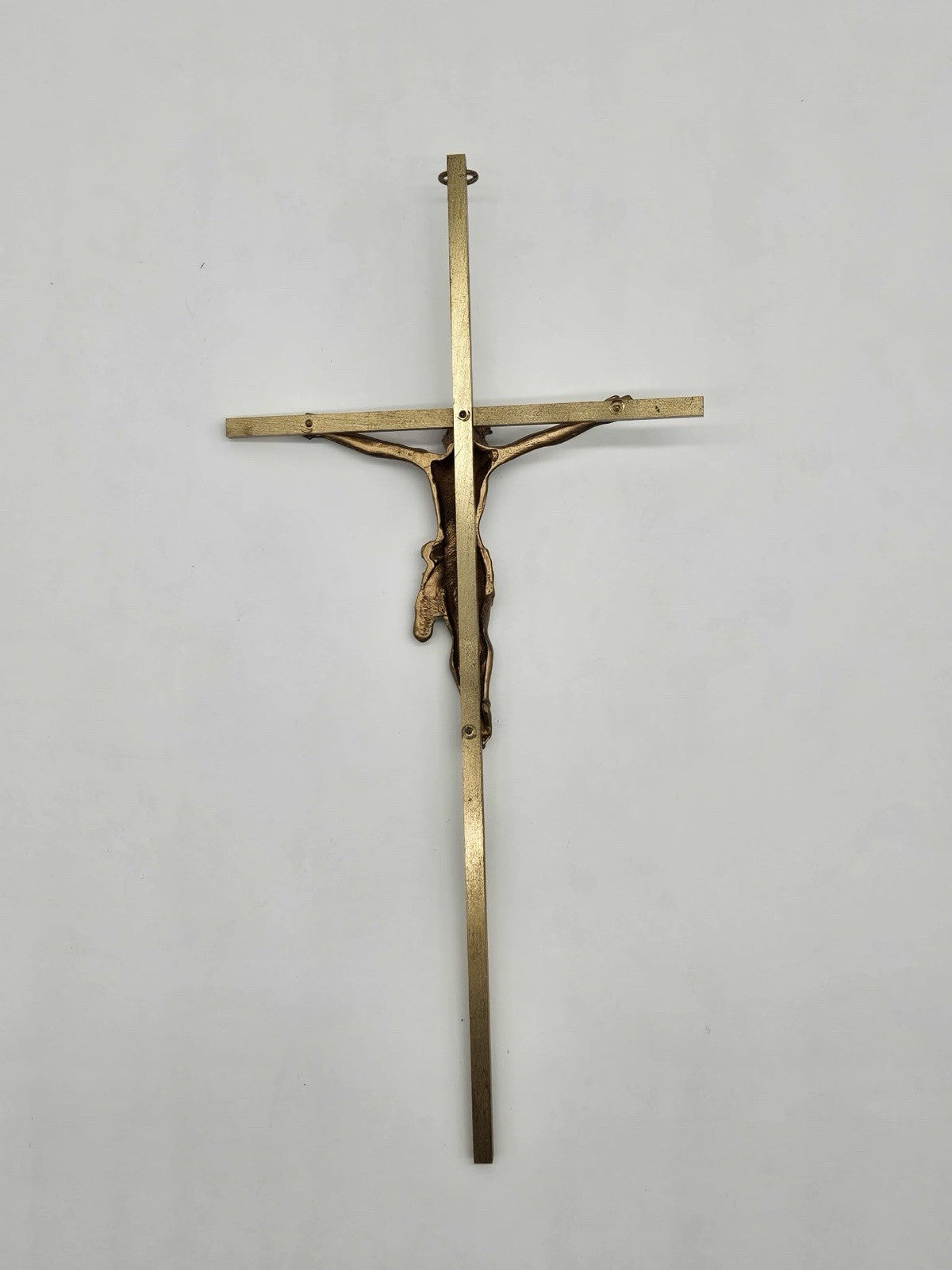 Vintage Brass Gold Metal Crucifix 10” Wall Hanging Jesus Cross WESTERN GERMANY