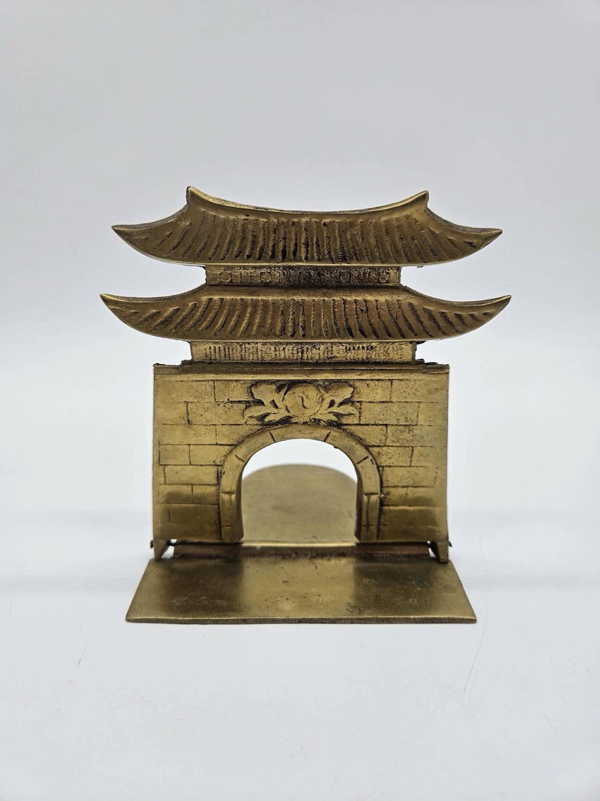 Vintage Chinoiserie Pagoda Brass Bookend