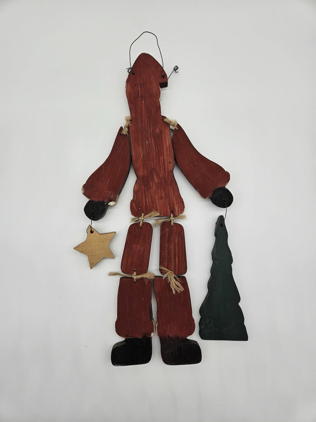 VTG Primitive Folk Art Large Wood Wire Hanging Santa Tree & Star Christmas Decor