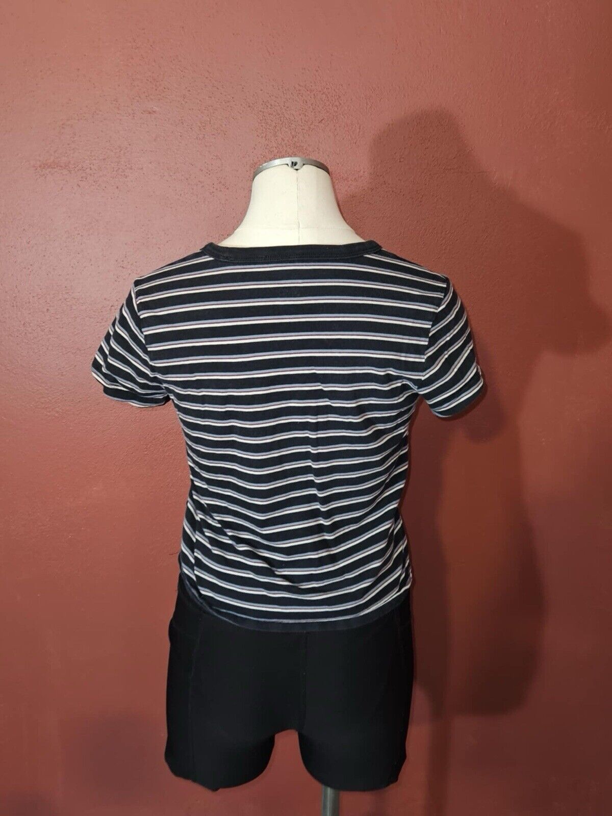 VANS Striped Retro Style Crop T Shirt Juniors Girls SM Black White Short Sleeve