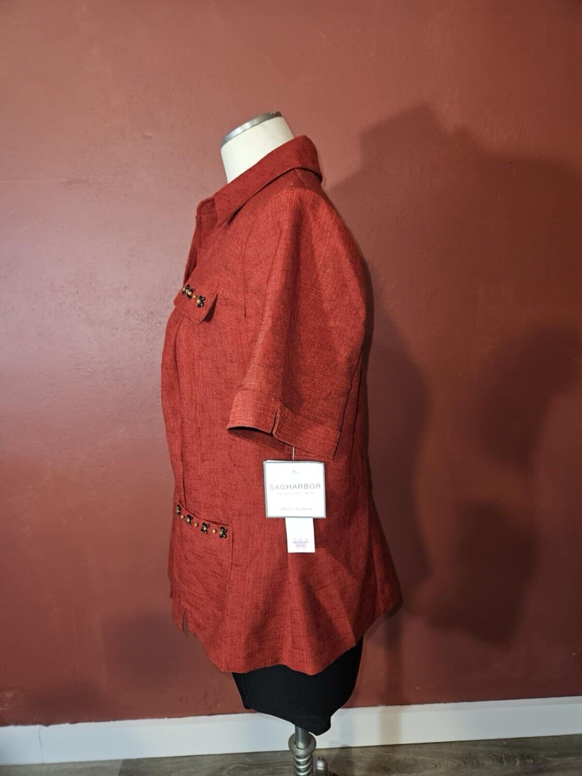 NEW Sag Harbor Women Floral Burgundy Button Up Shirt Sz 14W