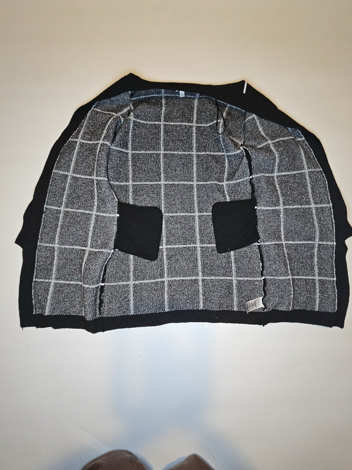 Time and Tru Black White Grid Open Cardigan Women’s S
