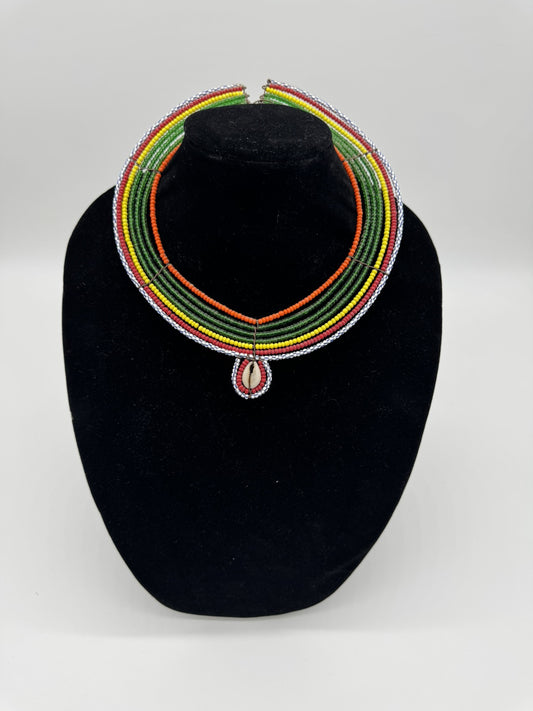 Tanzanian Maasai BEADED Tribal Jewelry 7 Strand Wire Collar Necklace Adult