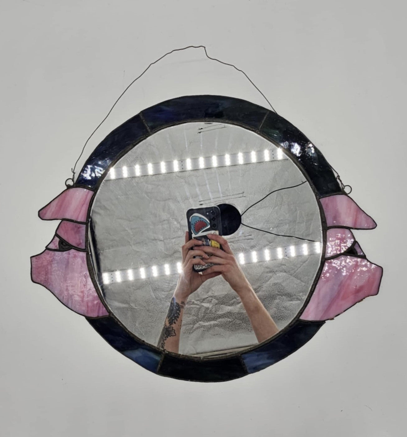 Gorgeous ORIGINAL Vintage Handmade STAINED GLASS Pigs? Flowers?