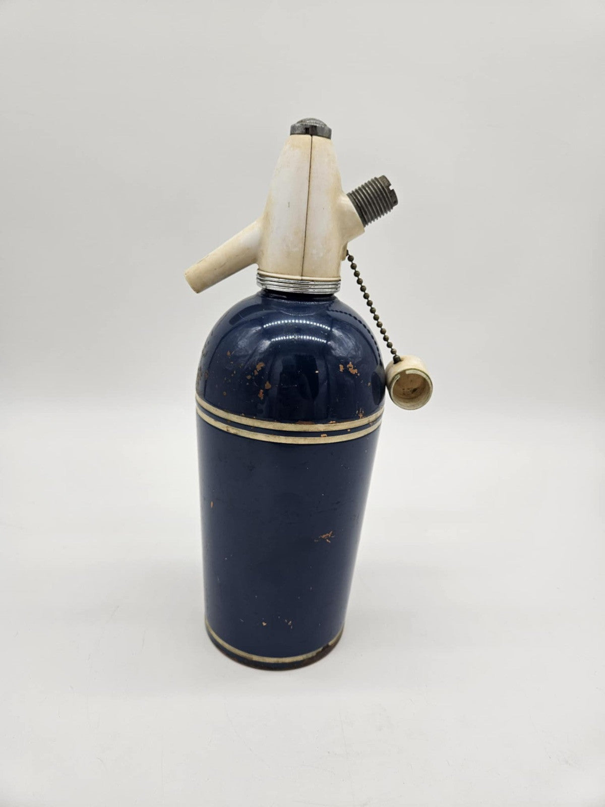 Vintage 1950s Sparklets Soda Syphon Seltzer Bottle Bar Art Deco Dark Blue Enamel