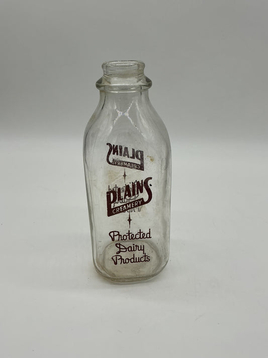 Plains Cramery Dairy 1qt Milk Bottle