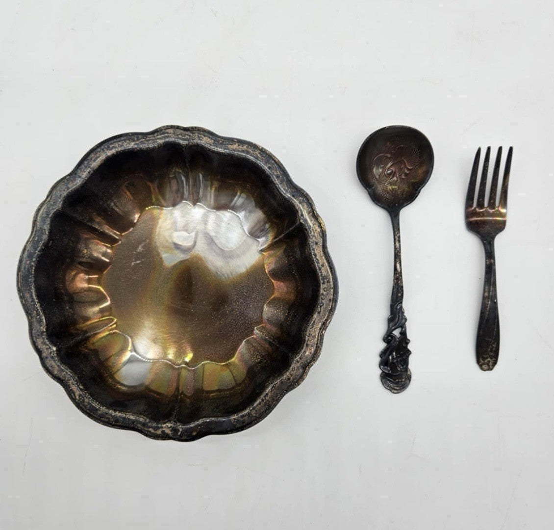 Vintage Silver Plated Bowl & Utensils Kitchenware
