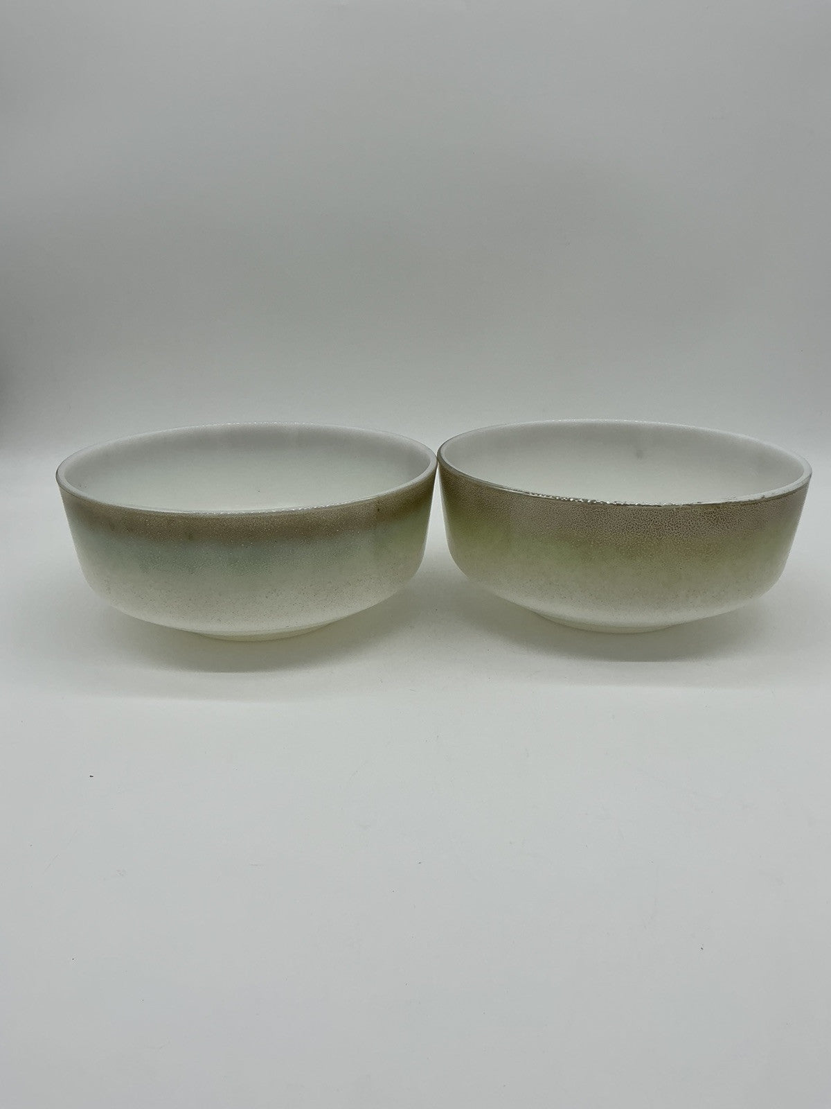 Vintage Federal Glass Ombré Mesa Pattern Milk Glass Mixing Bowls w/ Lid