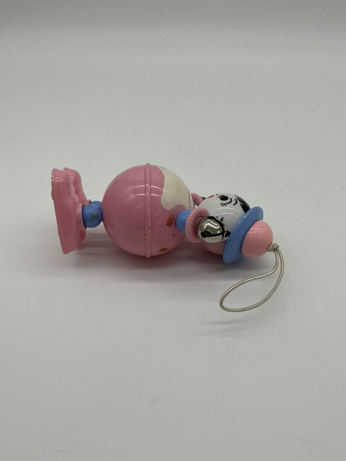 Vintage 1950s Plakie Toy Co Hard Plastic Pink Baby Hat Jumping Rattles Crib Toy
